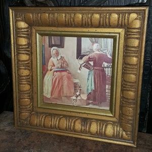 Vintage Art In Ornate Gold Wood Frame